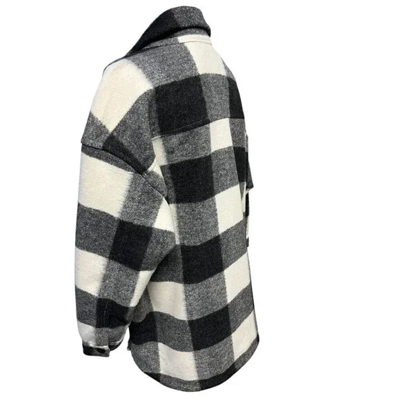 Abercrombie & fitch Oversized Jacket Women M Black White Buffalo Plaid Shacket - Picture 6 of 9